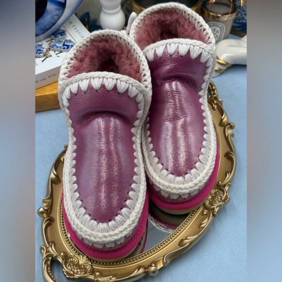 🆕 MOU 🧿 NWOT WOB Metallic & Glitter Pink Eskimo Ankle Boot, Sz EU 37 - Picture 6 of 13